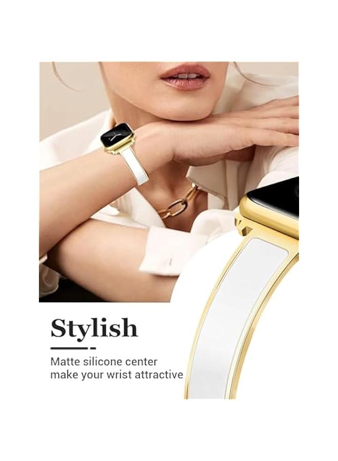 Arabest Fashionable Gold Slim Metal Watch Band Compatible with Apple Watch Series 1-10 for Women - Elegant Jewelry Dress Bracelet Strap - Adjustable Length - 38mm/40mm/41mm/42mm - Stylish Accessory for iWat  - Image 2