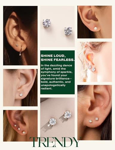 Kainier Women's 5 Pairs CZ Stud Earrings Simulated Diamond Round Warm Gold Plated Cubic Zirconia Hypoallergenic Ear Stud Set（5 Pairs) - Image 4