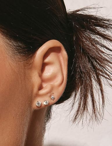 Kainier Women's 5 Pairs CZ Stud Earrings Simulated Diamond Round Warm Gold Plated Cubic Zirconia Hypoallergenic Ear Stud Set（5 Pairs) - Image 5