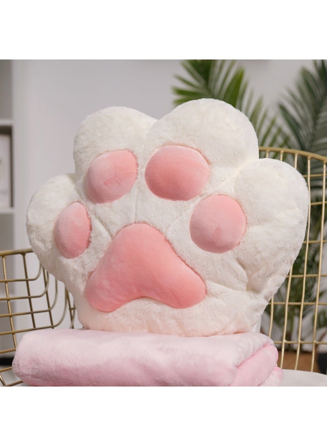 Cute Cat Paw Throw Pillow and Blanket Set, Plush Blanket and Cat Paw Pillow with Hand Warmer Design, Perfect for Nap, Travel, Camping, Home and Office (White) - Image 1