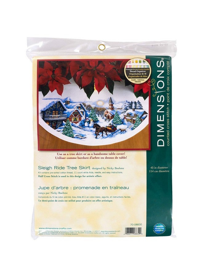 Dimensions Dimensions Counted Cross Stitch Tree Skirt Kit, Sleigh Ride, 11 Count White Aida, 45" D - Image 1