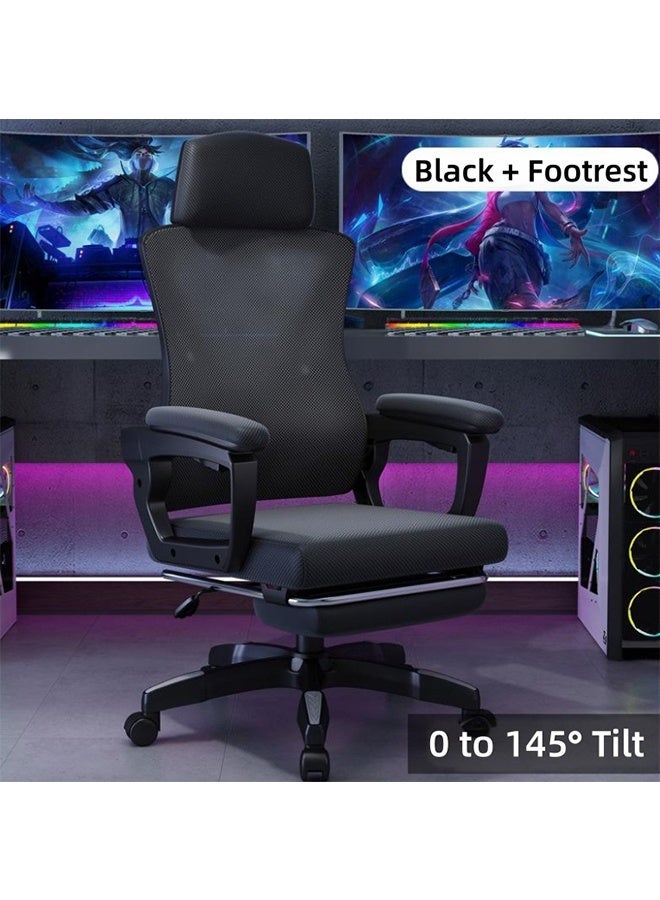 Ergonomic Large Size Gaming Chair with Retractable Footrest & Adjustable Backrest - Lumbar Support & Breathable Comfort Fabric Computer Chair, Study Chair, Office Chair