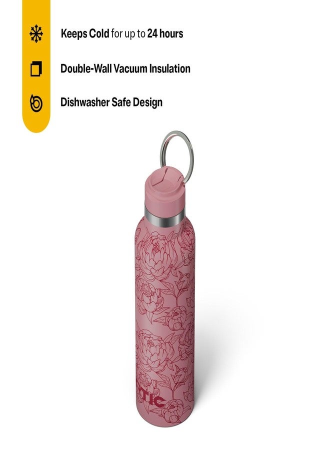 RTIC 20oz Journey Water Bottle Ceramic Lined Metal Stainless Steel Vacuum Insulated, BPA Free, Reusable, for Water, Hot and Cold Drinks, Travel, Sports, Camping, Pink Peonies - Image 2