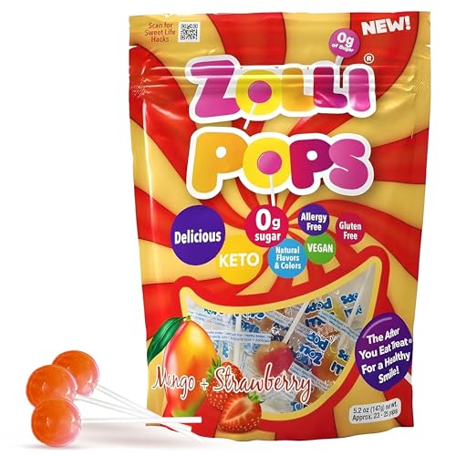 Zollipops Clean Teeth Pops Sugar Free Candy with Xylitol DyeFree Lollipops  Keto  DiabeticFriendly DentistApproved Treats for Kids Mango  Strawberry 52 oz - Image 1