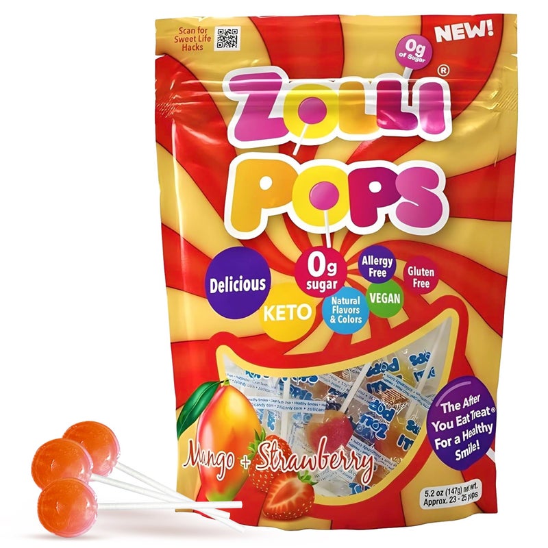 Zollipops Clean Teeth Pops Sugar Free Candy with Xylitol DyeFree Lollipops  Keto  DiabeticFriendly DentistApproved Treats for Kids Mango  Strawberry 52 oz - Image 3