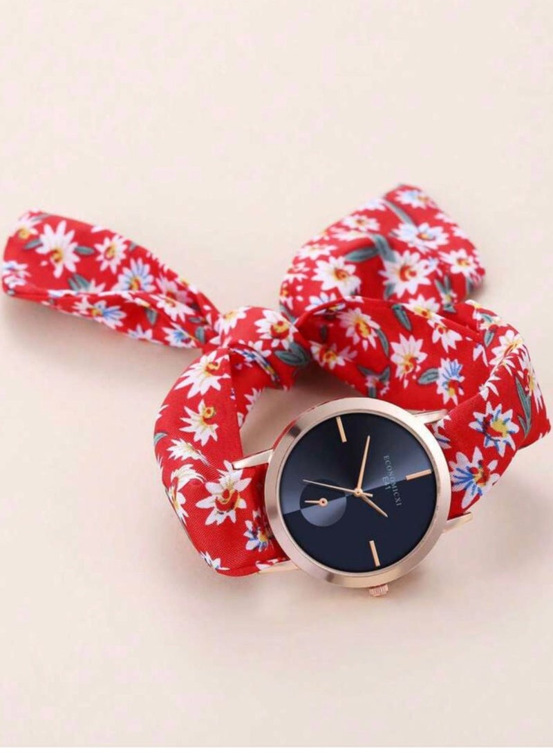 ECONOMICXI Casual Watch For Women With Colored Fabric Strap - Image 2