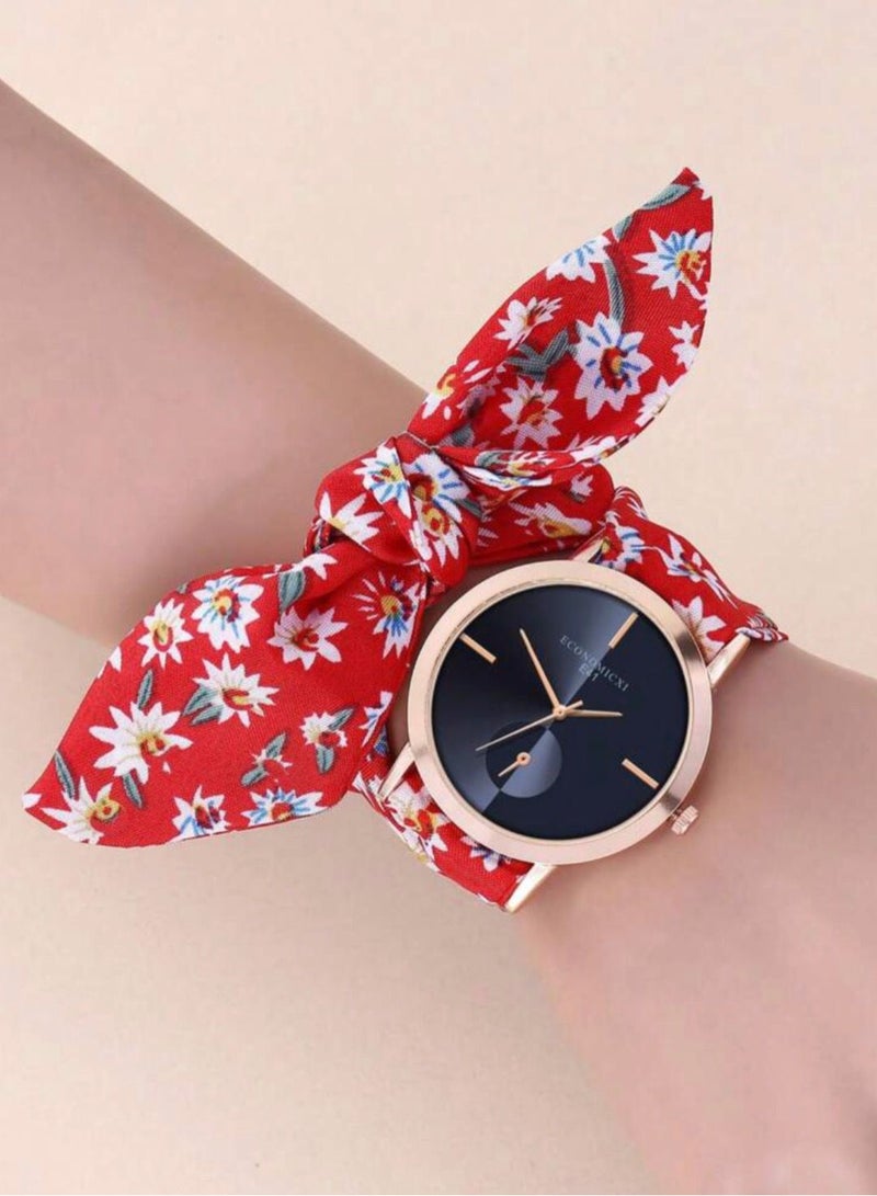 ECONOMICXI Casual Watch For Women With Colored Fabric Strap - Image 1