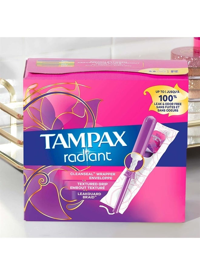 Tampax - Radiant Tampons, Regular Absorbency, with Leakguard Braid, Unscented, 84 Count - Image 1