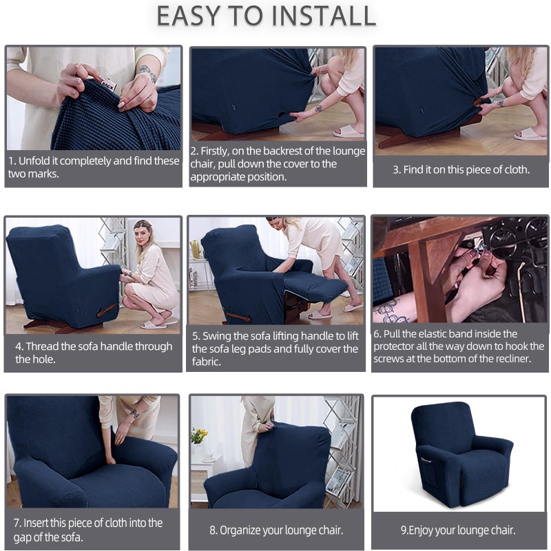 KEKUOU Recliner Chair Covers,Lazy Boy Recliner Covers Stretch Couch Cover Slipcovers 1 Piece Furniture Protector with Elastic Bottom for Dog,Kids.(Recliner, Navy Blue) - Image 5