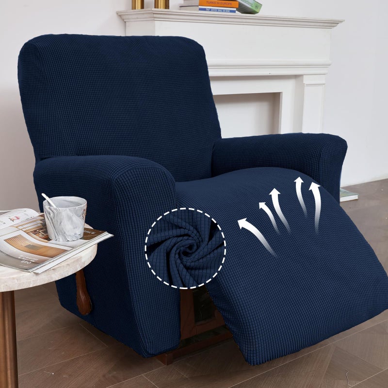 KEKUOU Recliner Chair Covers,Lazy Boy Recliner Covers Stretch Couch Cover Slipcovers 1 Piece Furniture Protector with Elastic Bottom for Dog,Kids.(Recliner, Navy Blue) - Image 2