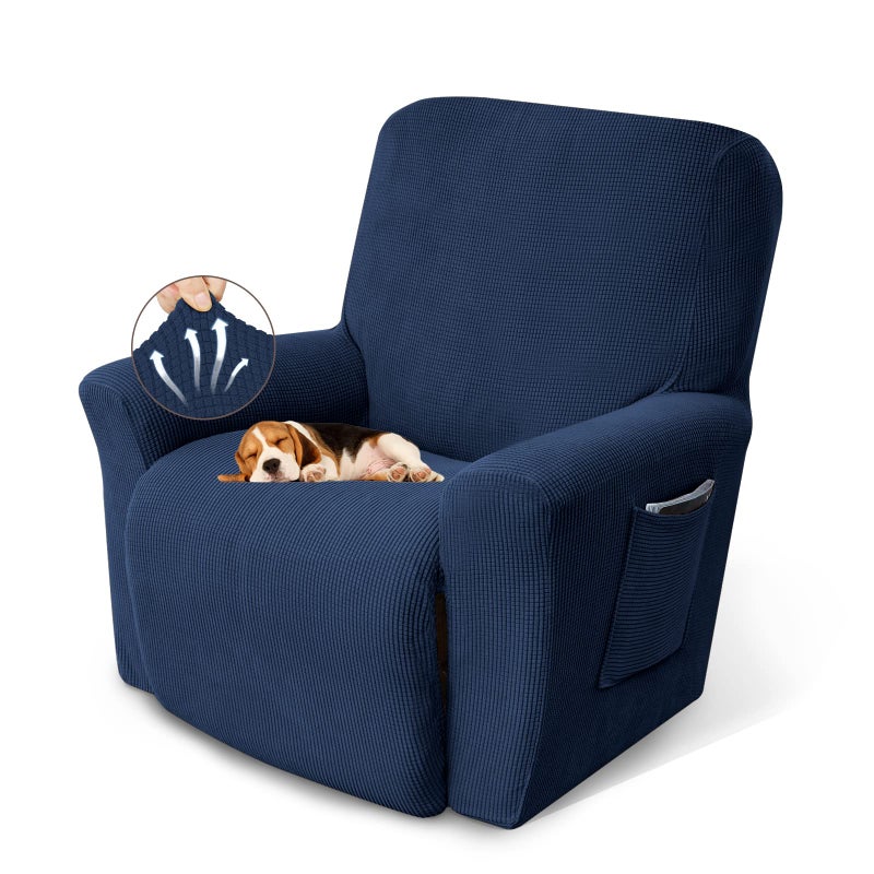 KEKUOU Recliner Chair Covers,Lazy Boy Recliner Covers Stretch Couch Cover Slipcovers 1 Piece Furniture Protector with Elastic Bottom for Dog,Kids.(Recliner, Navy Blue) - Image 1