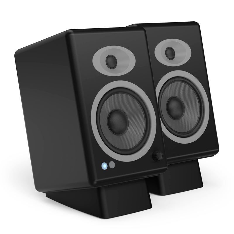 HumanCentric حامل مكبرات الصوت المكتبي HumanCentric، حامل مكبرات الصوت للسطح لمكبرات الصوت المتوسطة، ويدج مضاد للاهتزاز من السيليكون، حامل مكبرات الصوت للكمبيوتر، المكتبة، واستوديو، أسود، متوسط - Image 1