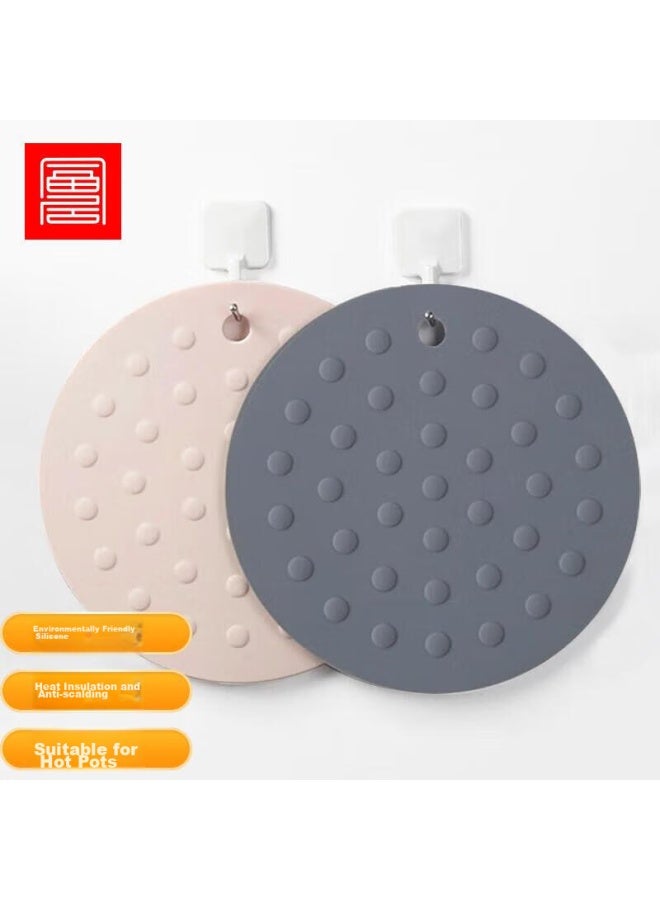 Foojo Silicone Heat-resistant Mat, Anti-scalding Pad, Table Mat, Coaster, High-temperature Resistant, Gray + Pink, 2-pack - Image 1