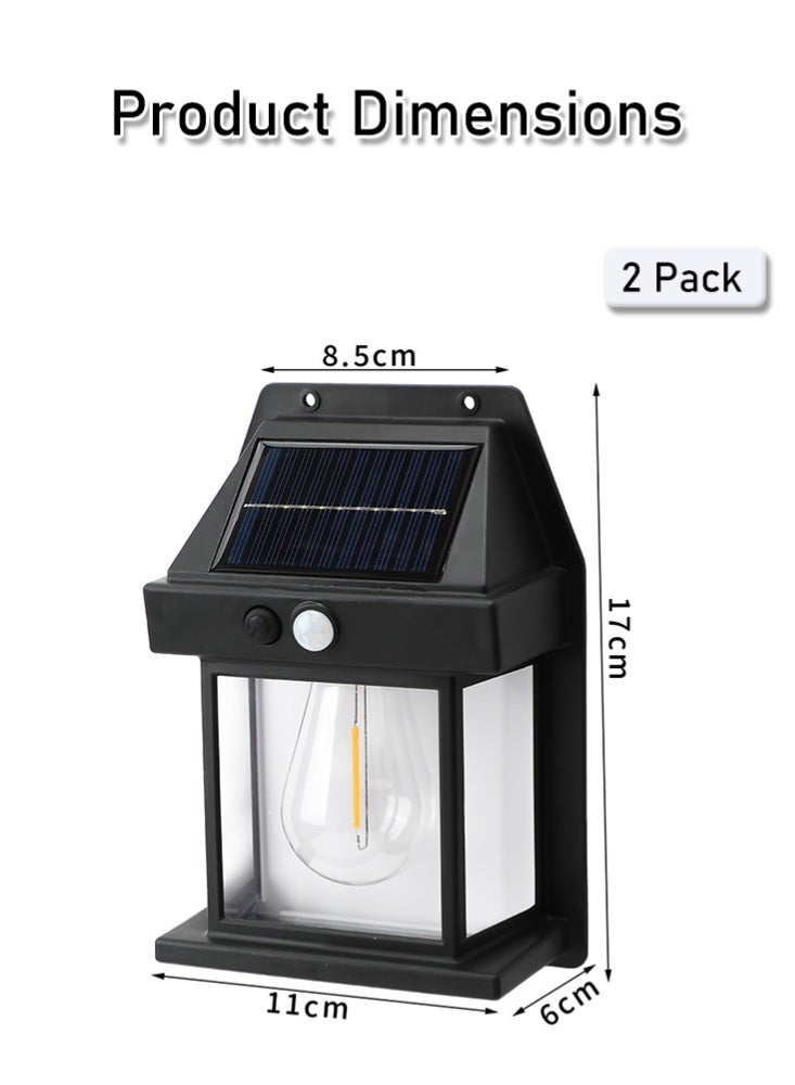 موندا عبوة من مصباحين جداريين خارجيين يعملان بالطاقة الشمسية، مقاومين للماء بمعيار IP43، مزودين بمستشعر حركة، مناسبين للحديقة والشرفة والفناء. - Image 2