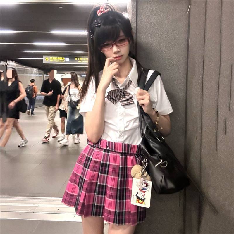 Xiao Mei/Original School Supply Jk Plaid Skirt Student A-Line Skirt Academic Style Rose Pleated Skirt - Image 2