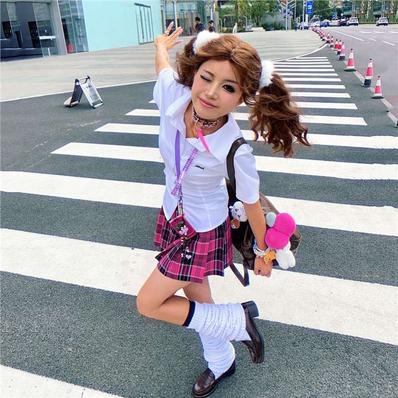 Xiao Mei/Original School Supply Jk Plaid Skirt Student A-Line Skirt Academic Style Rose Pleated Skirt - Image 3