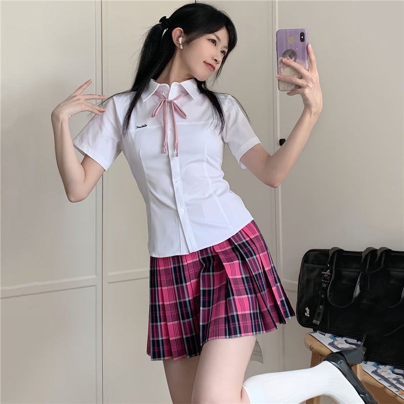 Xiao Mei/Original School Supply Jk Plaid Skirt Student A-Line Skirt Academic Style Rose Pleated Skirt - Image 1