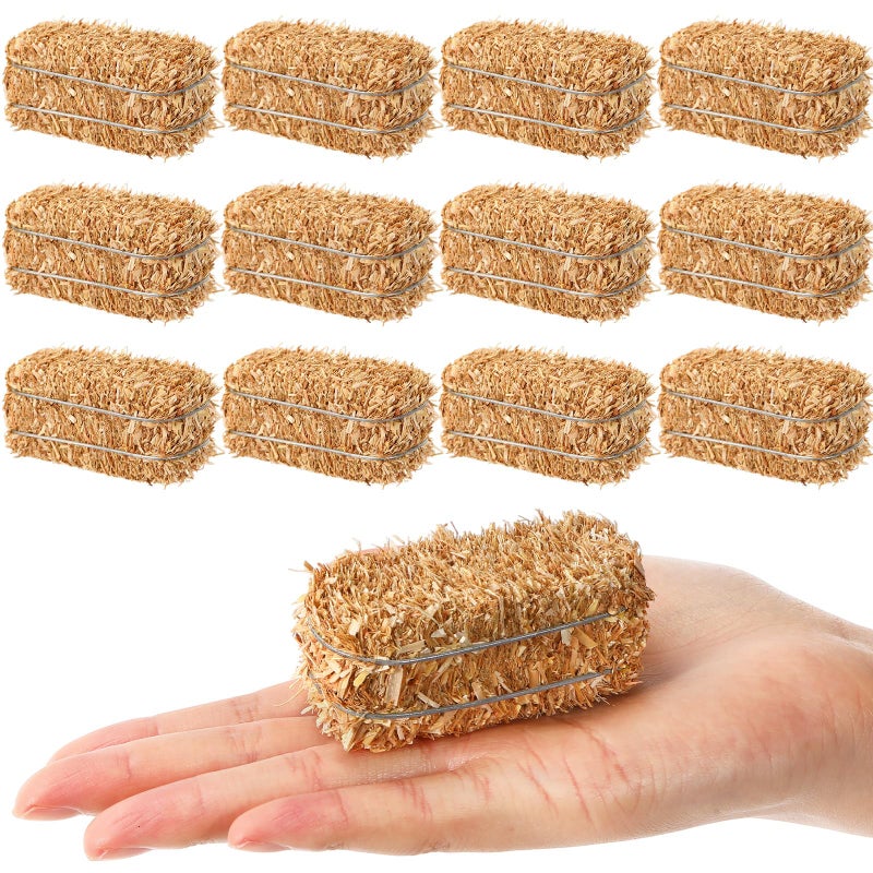 Maasechs 12 Pcs Mini Hay Bales Miniature Hay Bales for Decoration Small Decorative Straw for Easter Scene Rustic Wedding Western Cowboy Themed Birthday Party Decorations 26 x 12 x 12 Inch - Image 2