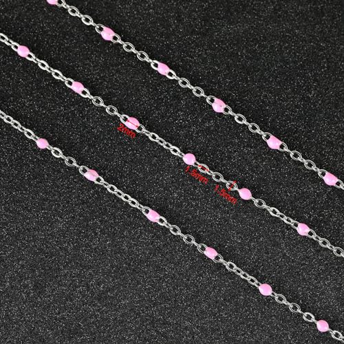 UMAOKANG 10 Meters Stainless Steel Chain for Jewelry Making Pink Enamel Beaded Chains Bulk Women Necklace Bracelet DIY Jewelry Findings - Image 3