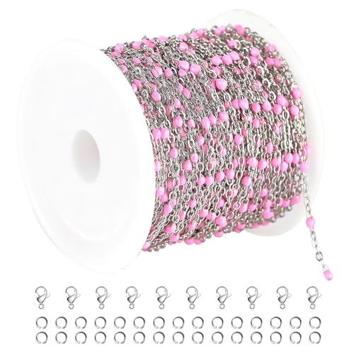 UMAOKANG 10 Meters Stainless Steel Chain for Jewelry Making Pink Enamel Beaded Chains Bulk Women Necklace Bracelet DIY Jewelry Findings - Image 1