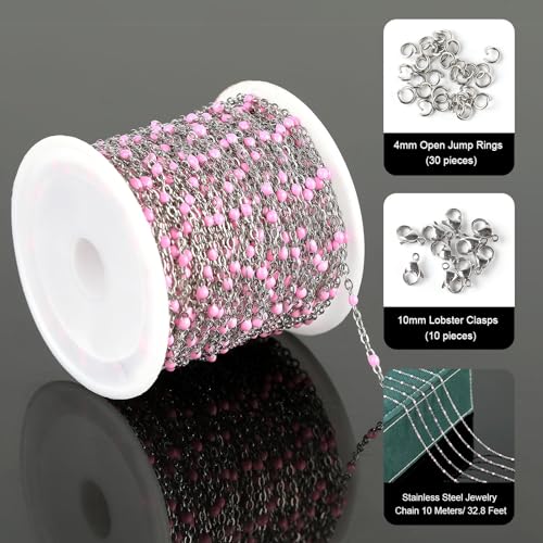 UMAOKANG 10 Meters Stainless Steel Chain for Jewelry Making Pink Enamel Beaded Chains Bulk Women Necklace Bracelet DIY Jewelry Findings - Image 2