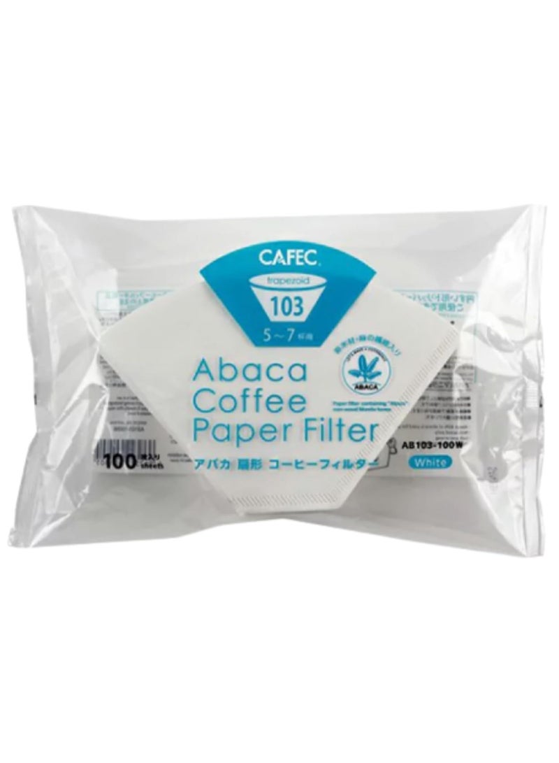 Abaca trapezoid paper filter for 5-7 cups 100pcs/pack |Disposable Pour-Over Drip Coffee Paper Filter made of Eco-Friendly Refined Virgin Pulp for Better Tasting Brewing Pour Over Dripper (White) 103 AB103-100W