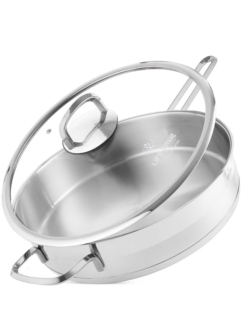 Life Smile 32cm (5.5 Liter) LIFE SMILE Frying pan with Lid Big Size - 18/10 Pure Stainless Steel - Induction Base Double Handle Fry Pan - Non-Toxic, 100% PFOA, PTFE & PFOS Free - Oven Safe Saute Pan  - Image 1