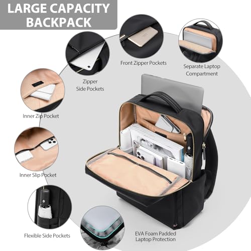 GOLF QUALITY Laptop Backpack for Women, Work Business Traval Computer Backpacks with Laptop Compartment Waterproof Casual Daypack for Travel College,16Inch,Black - Image 2