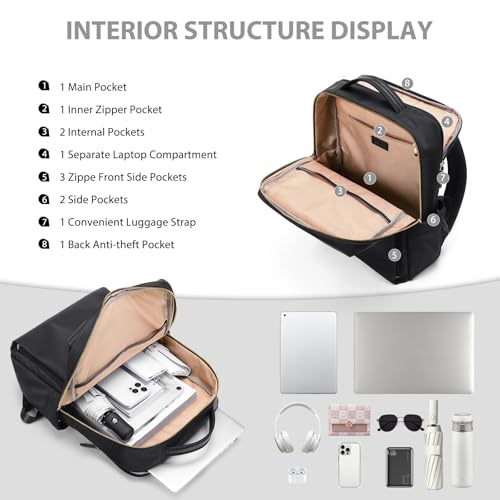 GOLF QUALITY Laptop Backpack for Women, Work Business Traval Computer Backpacks with Laptop Compartment Waterproof Casual Daypack for Travel College,16Inch,Black - Image 3