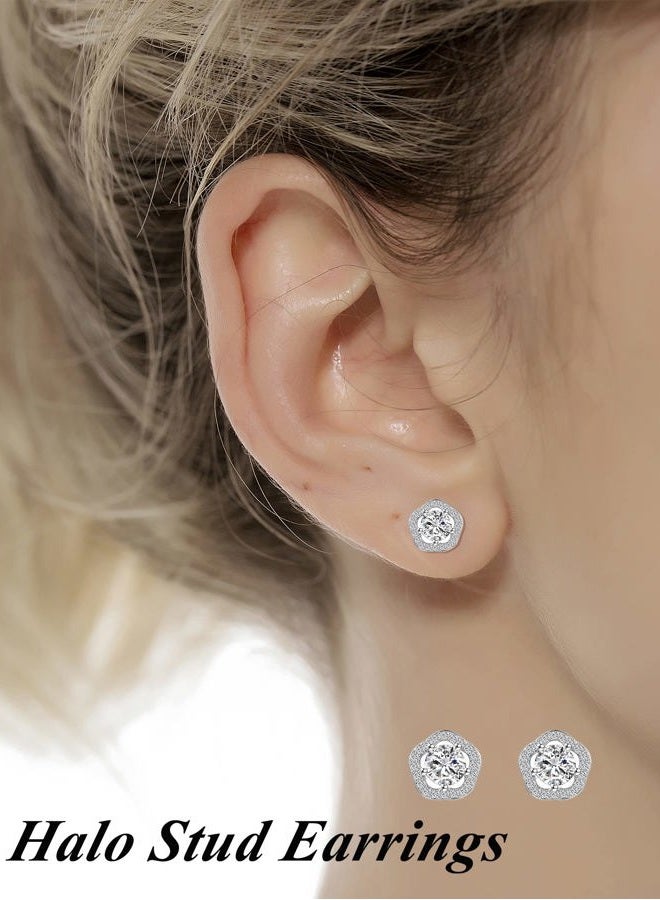 Tornito 6 Pairs Round Square Heart Tear Drop Cubic Zirconia Halo Stud Earrings Lightweight for Women Girls, Cubic Zirconia - Image 4