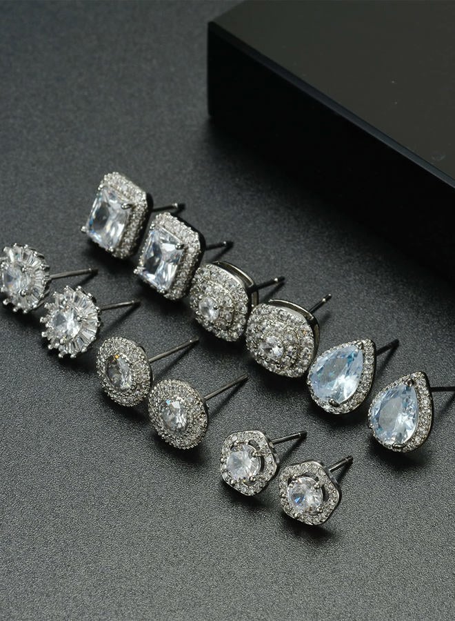 Tornito 6 Pairs Round Square Heart Tear Drop Cubic Zirconia Halo Stud Earrings Lightweight for Women Girls, Cubic Zirconia - Image 5