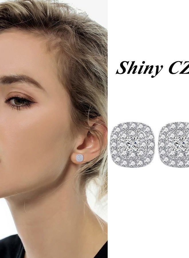 Tornito 6 Pairs Round Square Heart Tear Drop Cubic Zirconia Halo Stud Earrings Lightweight for Women Girls, Cubic Zirconia - Image 3