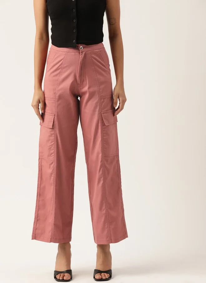 STREET 9 Pink Cotton Wide Leg Cargos for Women