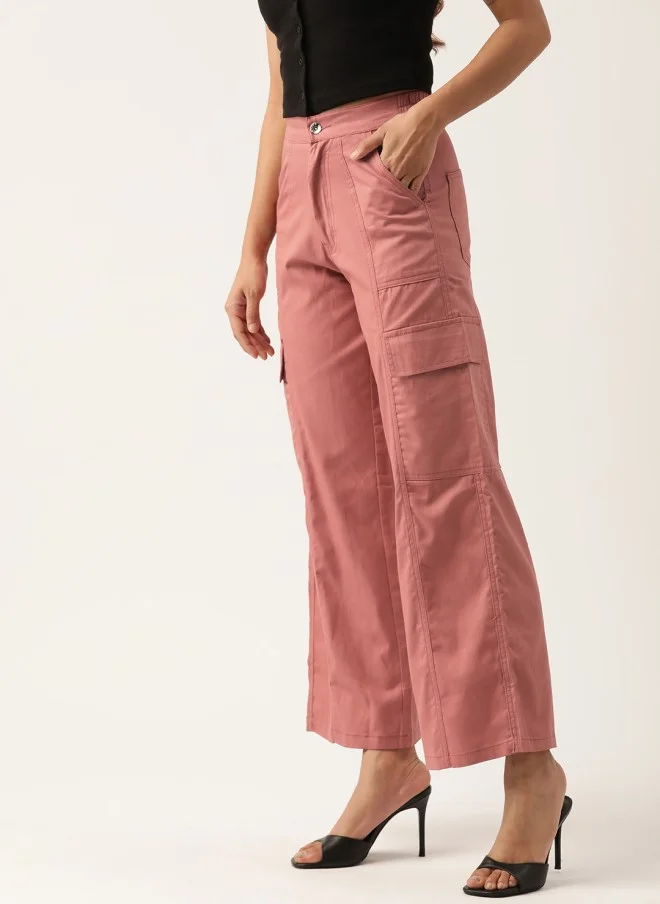 STREET 9 Pink Cotton Wide Leg Cargos for Women