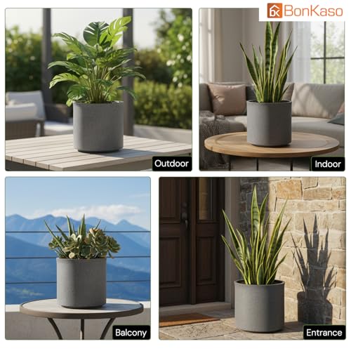 BonKaso 12 Inch Cylinder Tower Planter Pot (30x30x28 Cm) | Light Grey Marble Finish, Tall & Lightweight Polymer Flower Pot | Durable Gamla for Indoor & Outdoor Plants – Home, Office, Garden, Balcony - Image 4