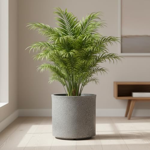 BonKaso 12 Inch Cylinder Tower Planter Pot (30x30x28 Cm) | Light Grey Marble Finish, Tall & Lightweight Polymer Flower Pot | Durable Gamla for Indoor & Outdoor Plants – Home, Office, Garden, Balcony - Image 1