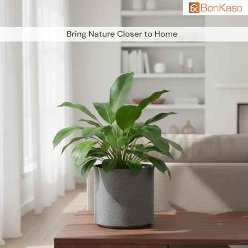 BonKaso 12 Inch Cylinder Tower Planter Pot (30x30x28 Cm) | Light Grey Marble Finish, Tall & Lightweight Polymer Flower Pot | Durable Gamla for Indoor & Outdoor Plants – Home, Office, Garden, Balcony - Image 3