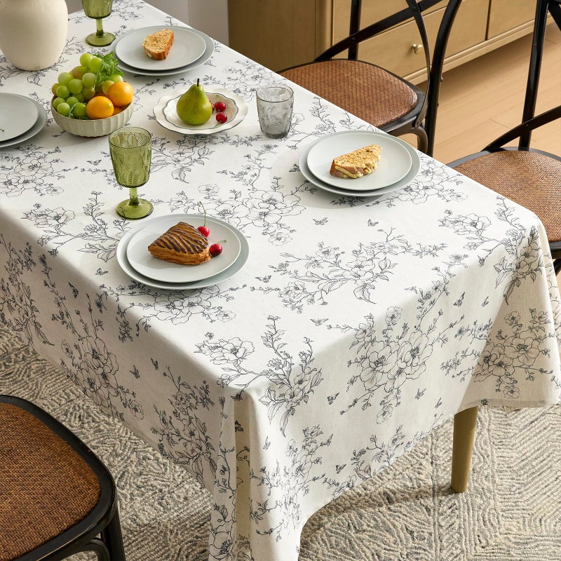 OMMATO Rustic Floral Tablecloths Rectangular 55x84 Inch Linen Tablecloth Farmhouse Vintage French Black Flowers Pattern Burlap Textured Outdoor Table Cover for Picnic,Dining,Party,Home Decor - Image 5