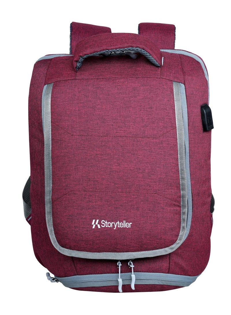 STORYTELLER Troop Premium Laptop Backpack with S-type Shoulder Strap and USB port 20" Wine Red - Image 1