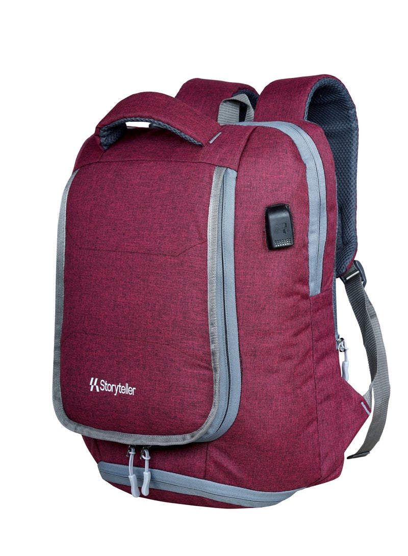 STORYTELLER Troop Premium Laptop Backpack with S-type Shoulder Strap and USB port 20" Wine Red - Image 2