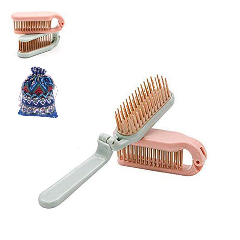 TAPBULL 2 Pack Folding Hair Combs Hair Brush Compact Pocket Size Travel Purse Locker  Blue  Pink Blue Pink
