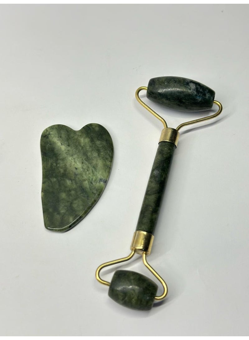 Massage Roller Facial Jade & Gua Sha Tool Natural & Stone for Face Neck Healing - Image 3
