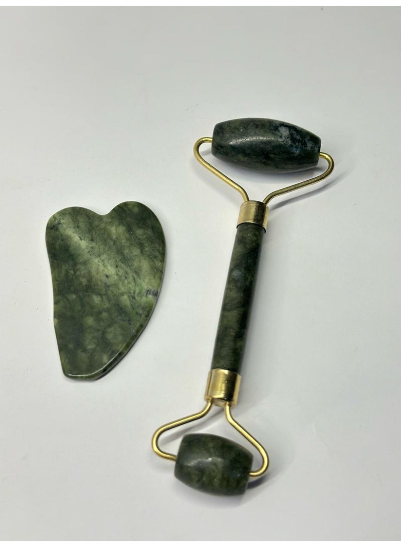 Massage Roller Facial Jade & Gua Sha Tool Natural & Stone for Face Neck Healing - Image 2