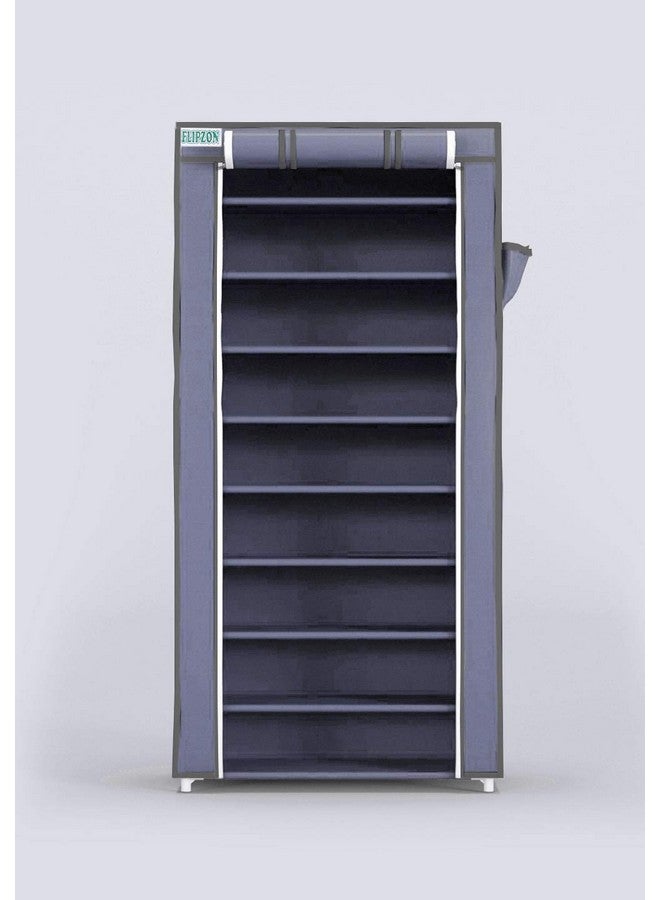 FLIPZON Multipurpose 9-Tiers Shoe Rack with Dustproof Zip Cover & Side Pockets, Multiuse Wide Space Storage Rack for footwear, Toys, clothes with Dustproof Cover (9 Shelves, Grey, Plastic) - Image 5