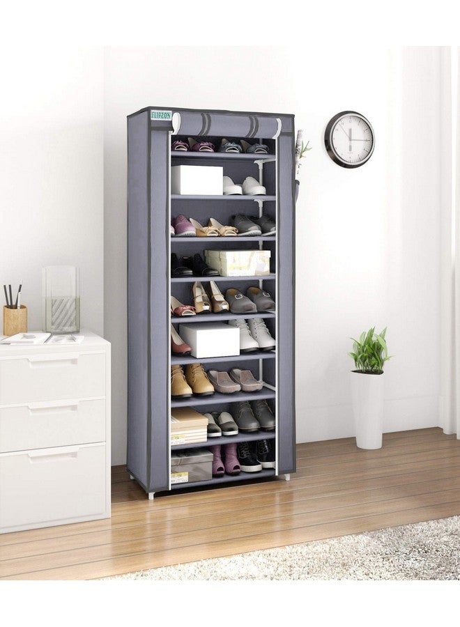 FLIPZON Multipurpose 9-Tiers Shoe Rack with Dustproof Zip Cover & Side Pockets, Multiuse Wide Space Storage Rack for footwear, Toys, clothes with Dustproof Cover (9 Shelves, Grey, Plastic) - Image 1