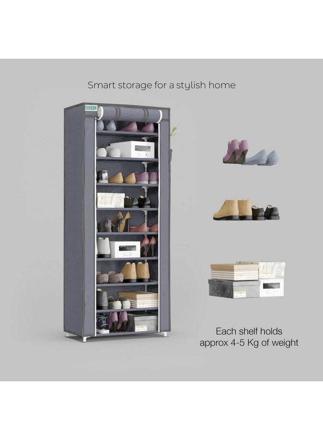 FLIPZON Multipurpose 9-Tiers Shoe Rack with Dustproof Zip Cover & Side Pockets, Multiuse Wide Space Storage Rack for footwear, Toys, clothes with Dustproof Cover (9 Shelves, Grey, Plastic) - Image 3