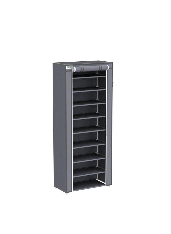 FLIPZON Multipurpose 9-Tiers Shoe Rack with Dustproof Zip Cover & Side Pockets, Multiuse Wide Space Storage Rack for footwear, Toys, clothes with Dustproof Cover (9 Shelves, Grey, Plastic) - Image 4