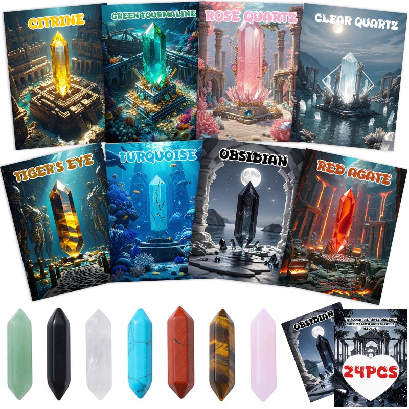 Funewest Valentines Day Cards For Kids With Crystals  24Pack Atlantis-Inspired Themed Cards And Healing Gemstones  Perfect Valentines Gifts Exchange For Boys Girls Toddlers Class Classroom School Party Favor - Image 1