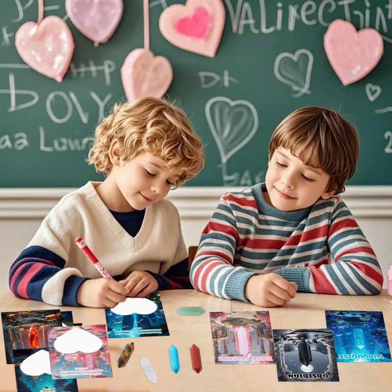 Funewest Valentines Day Cards For Kids With Crystals  24Pack Atlantis-Inspired Themed Cards And Healing Gemstones  Perfect Valentines Gifts Exchange For Boys Girls Toddlers Class Classroom School Party Favor - Image 5