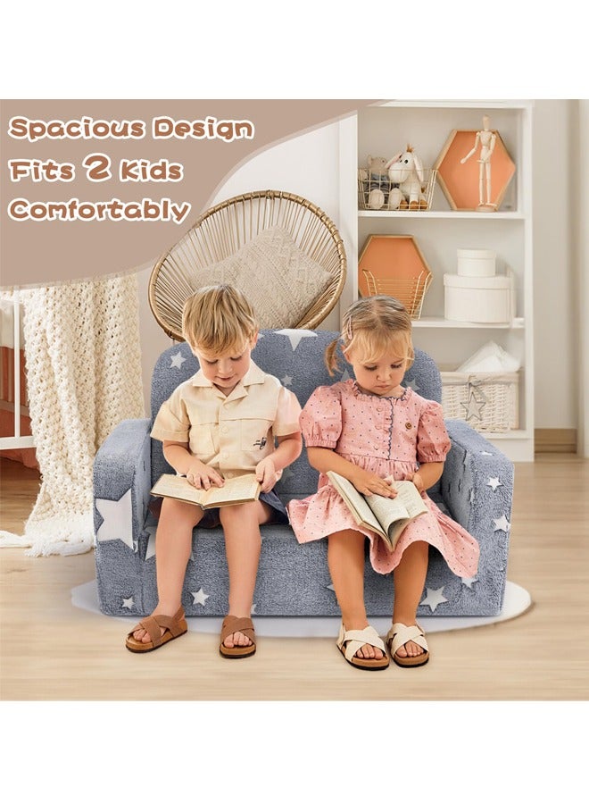 Generic Extra Wide Kids Couch, 2-in-1 Soft Toddler Couch with Blanket, Glow in The Dark, Comfy Toddler Chair with Cloud Pillow, Convertible Sofa to Lounger, Star  - Image 3